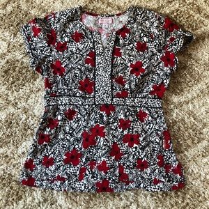 { Koi } Red Floral Scrub Top